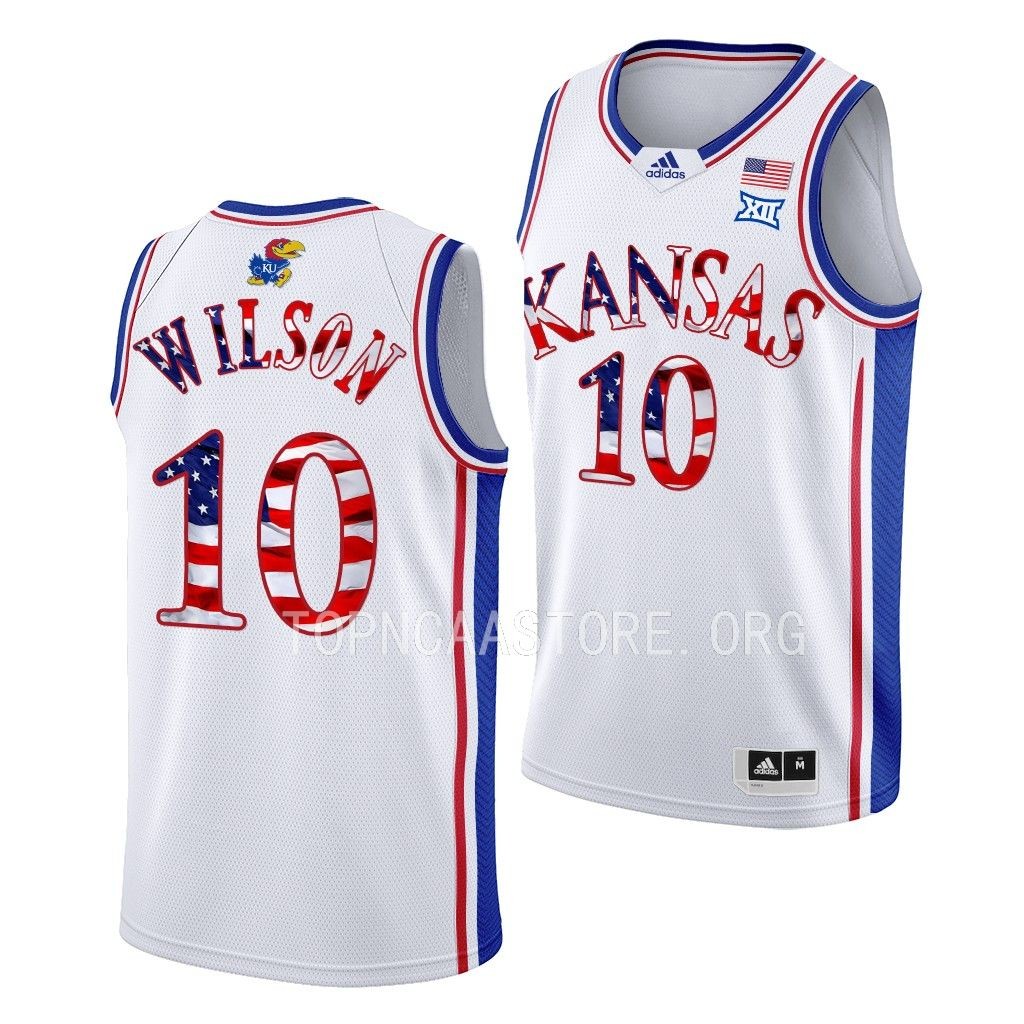 Kansas Jayhawks 2023 Stars and Stripes Jalen Wilson #10 White Jersey