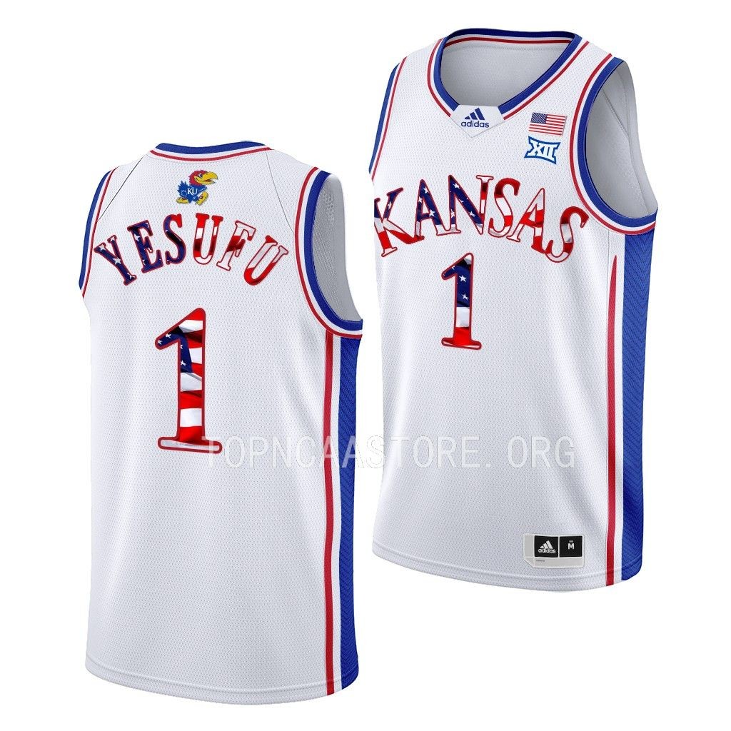 Kansas Jayhawks 2023 Stars and Stripes Joseph Yesufu #1 White Jersey