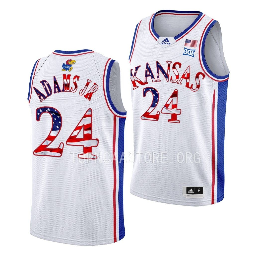 Kansas Jayhawks 2023 Stars and Stripes K.J. Adams Jr. #24 White Jersey