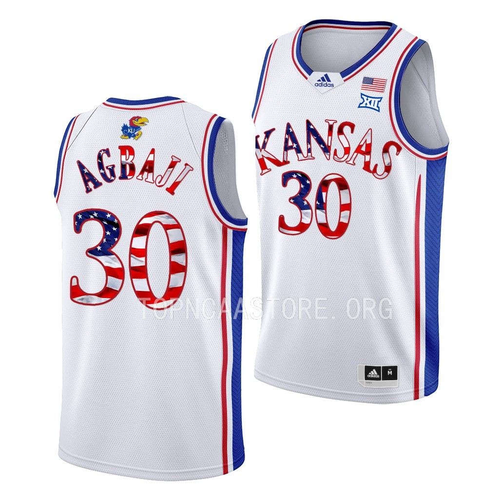 Kansas Jayhawks 2023 Stars and Stripes Ochai Agbaji #30 White Jersey