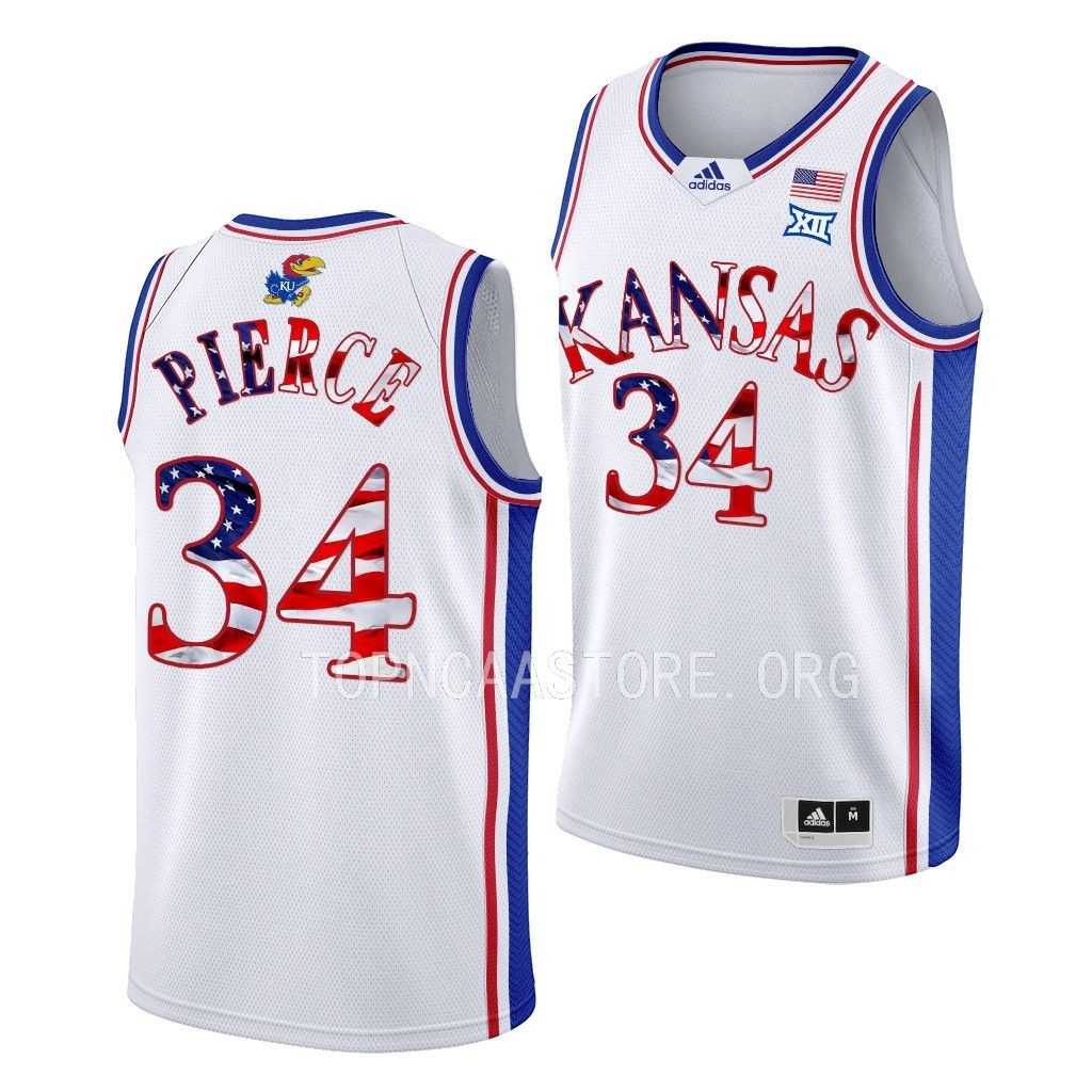 Kansas Jayhawks 2023 Stars and Stripes Paul Pierce #34 White Jersey