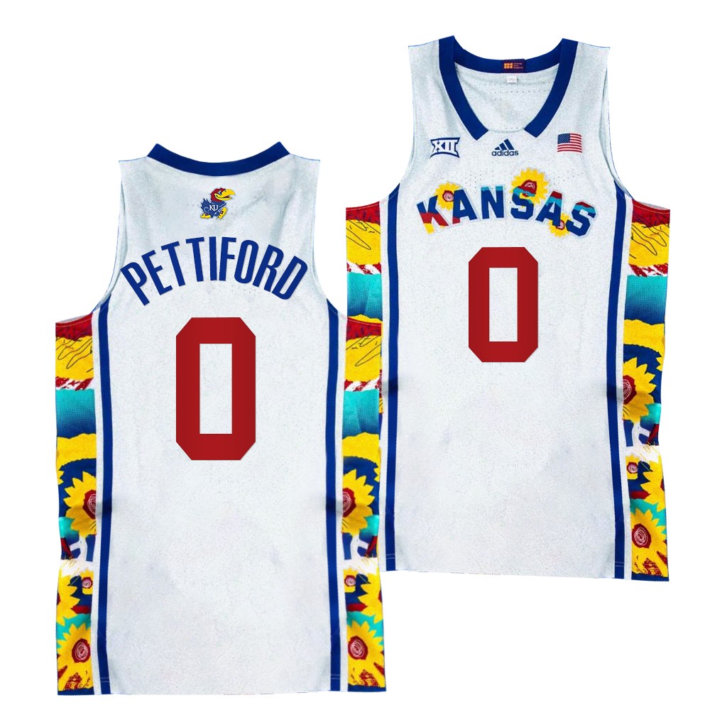 Kansas Jayhawks Bobby Pettiford Sunflower Showdown #0 White uniform 2022 Jersey