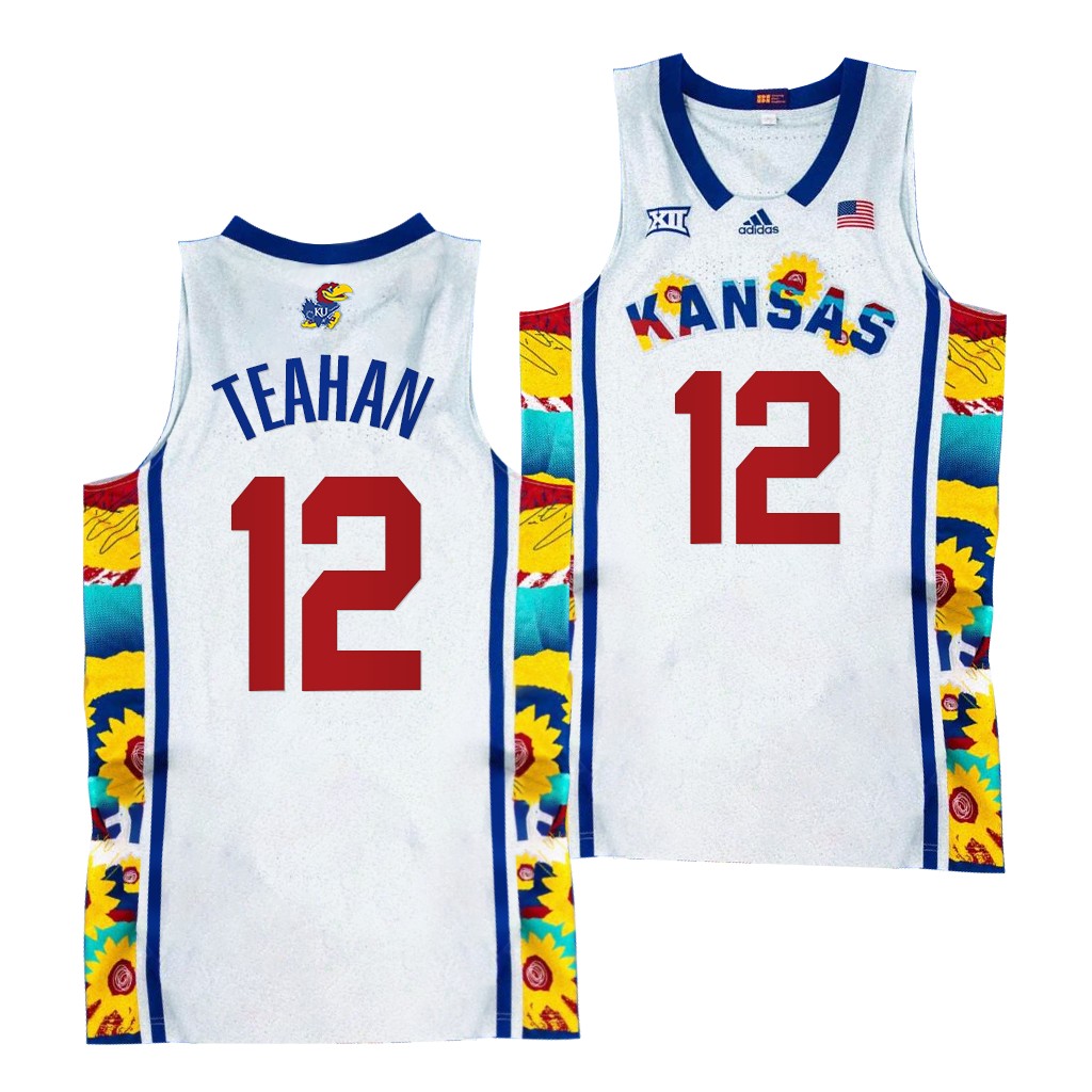 Kansas Jayhawks Chris Teahan Sunflower Showdown #12 White uniform 2022 Jersey
