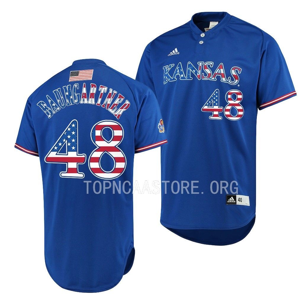 Kansas Jayhawks Collin Baumgartner Independence Day Royal #48 Jersey