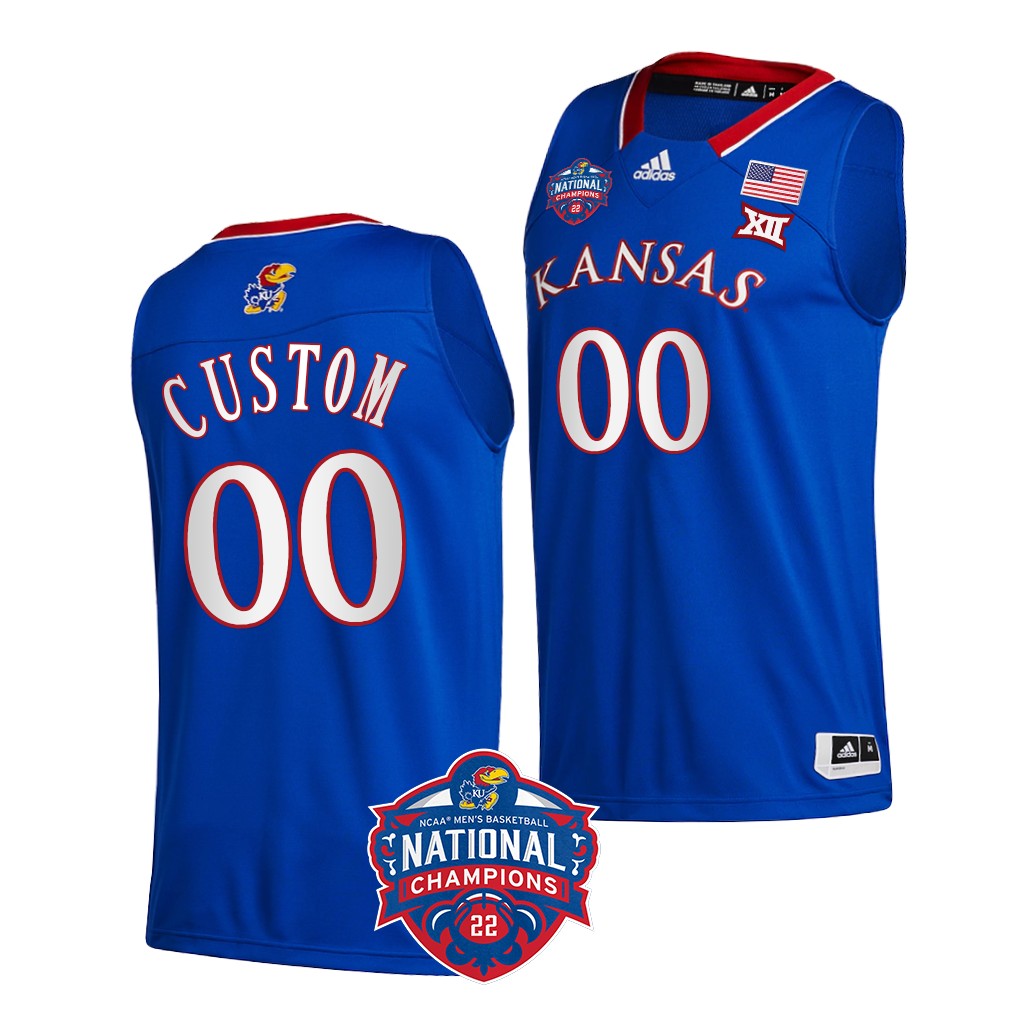 Kansas Jayhawks Custom 2022 NCAA National Champions Royal Logo Jersey Men