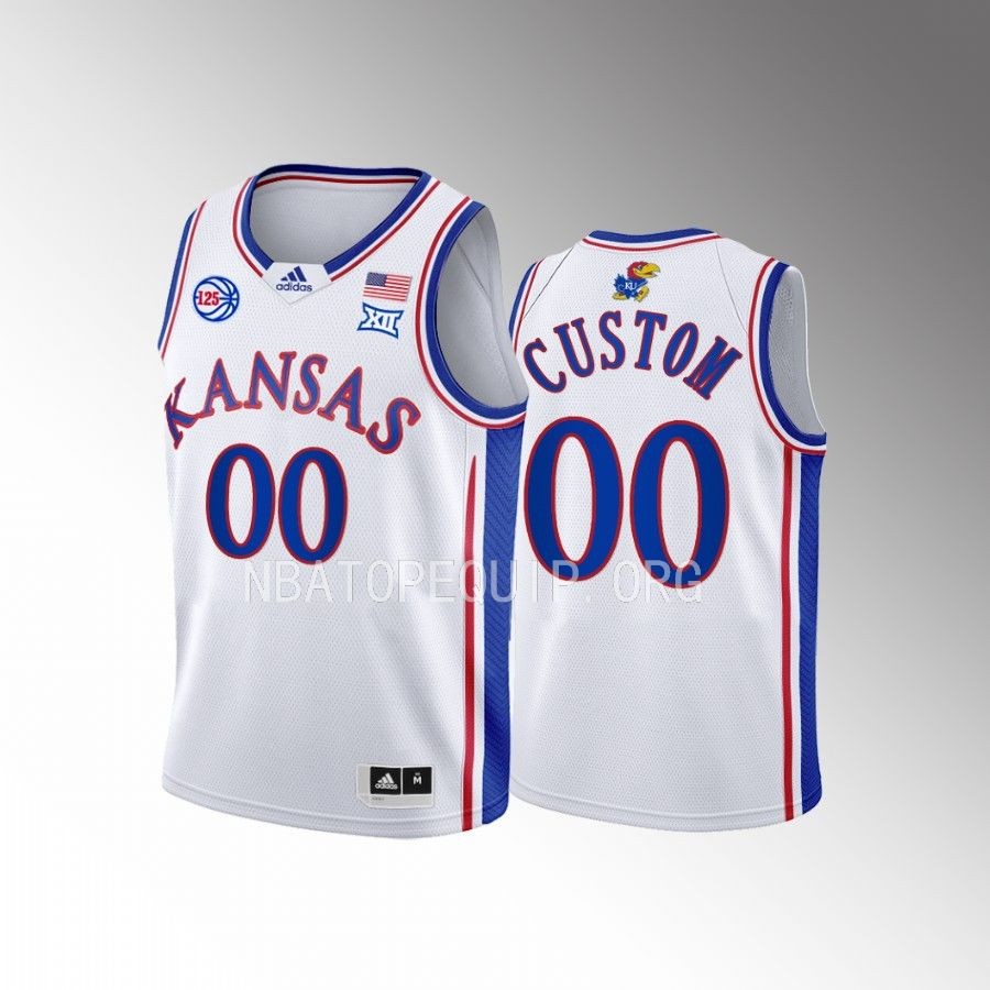 Kansas Jayhawks Custom College White Youth Jersey #00