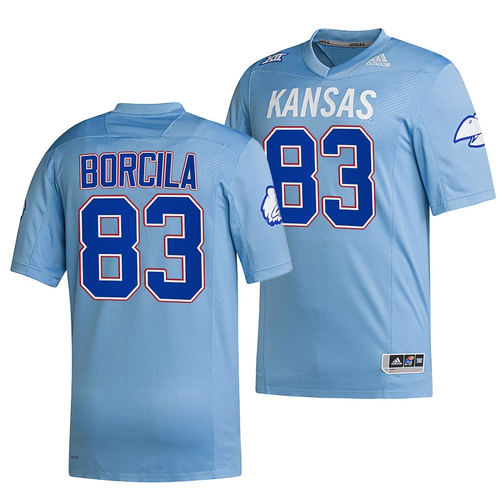 Kansas Jayhawks Jacob Borcila #83 Blue Hail to Old KU Jersey Reverse Retro