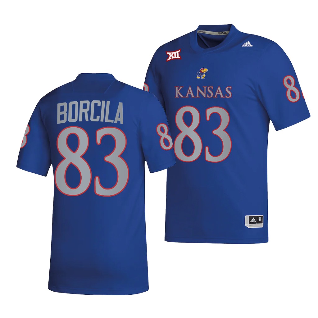 Kansas Jayhawks Jacob Borcila Jersey 2022 College Royal #83 NIL Men's Shirt