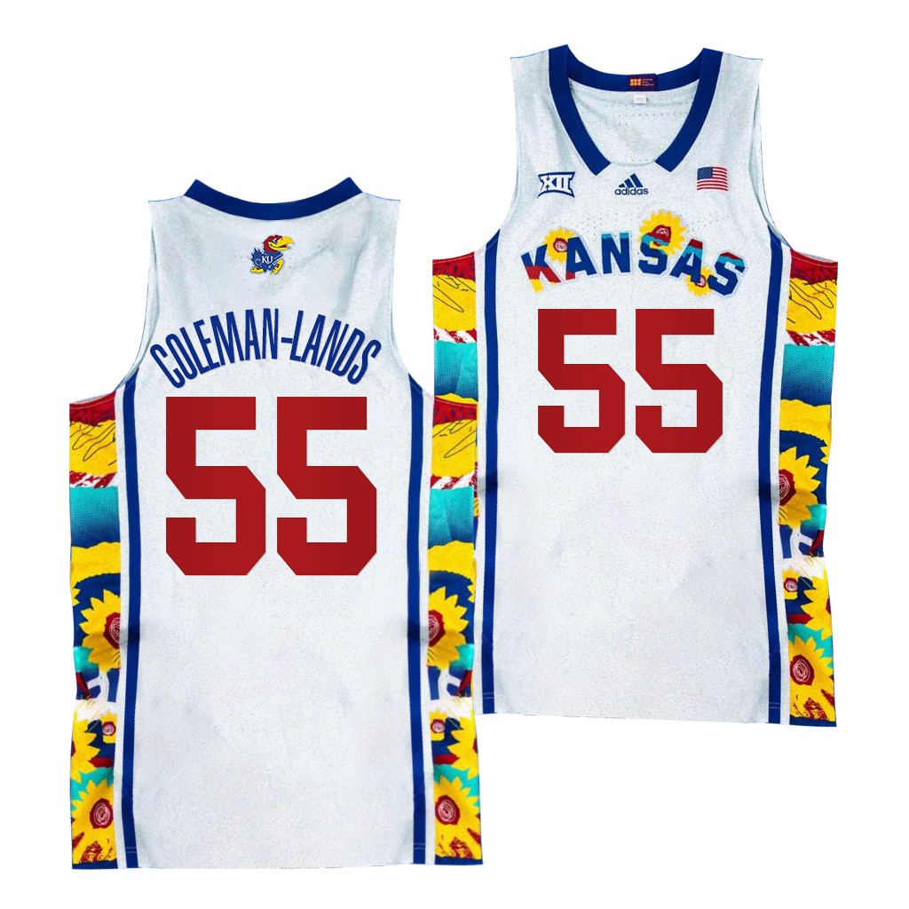 Kansas Jayhawks Jalen Coleman-Lands Sunflower Showdown #55 White uniform 2022 Jersey