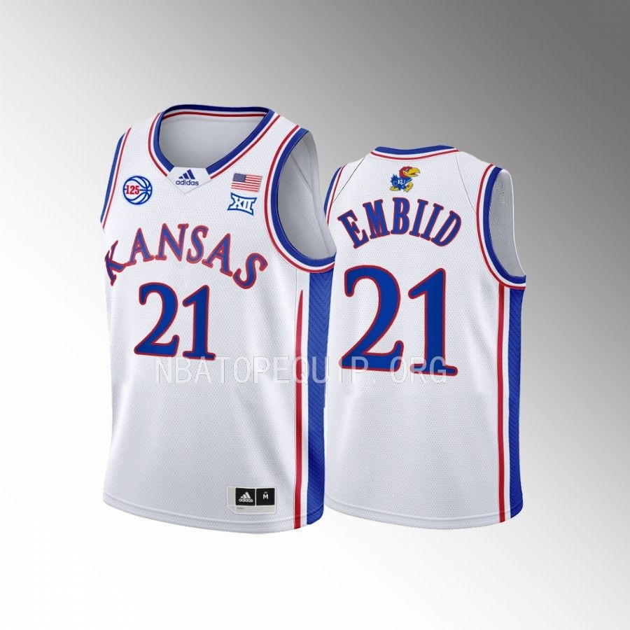 Kansas Jayhawks Joel Embiid College White Youth Jersey #21