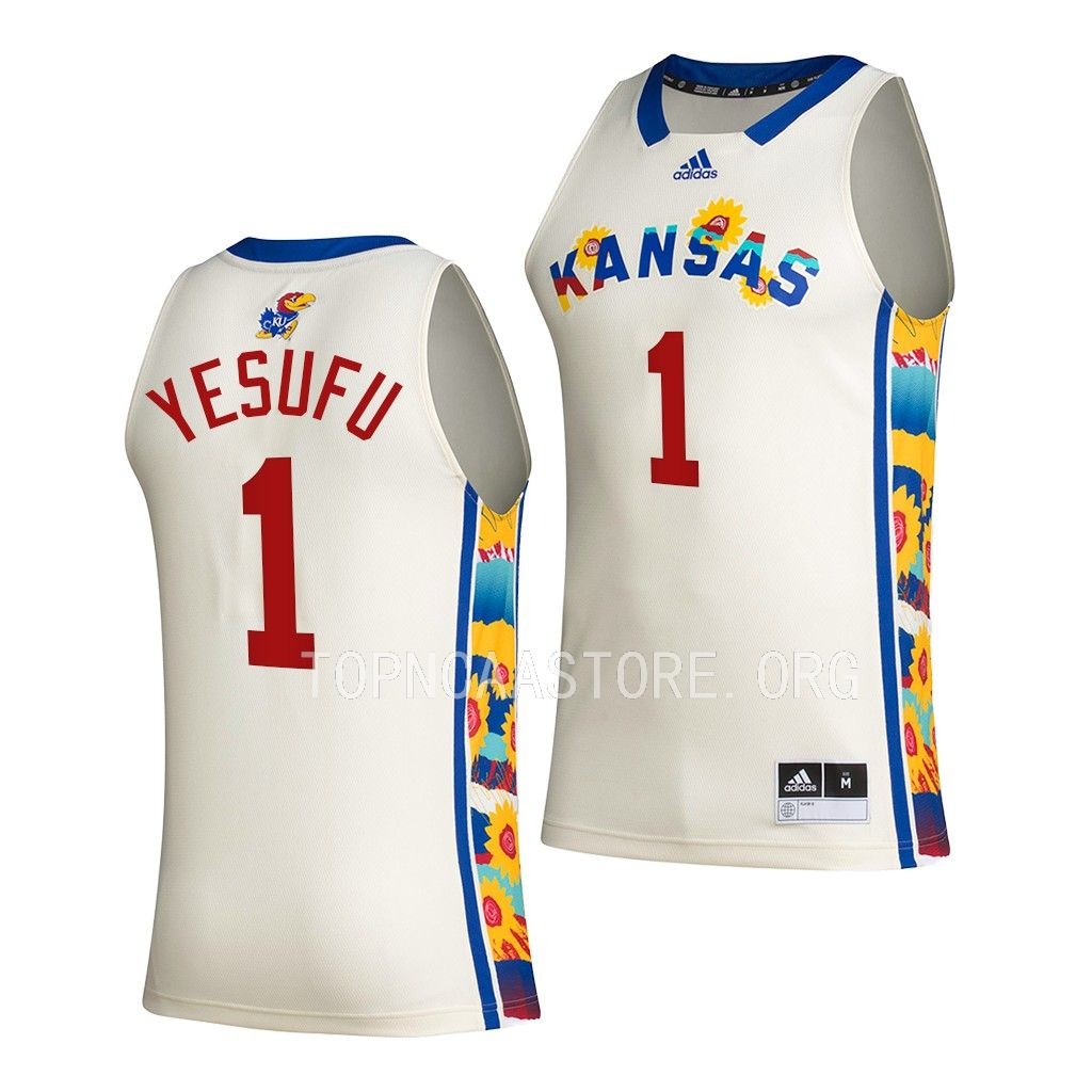 Kansas Jayhawks Joseph Yesufu White #1 Jersey Honoring Black Excellence