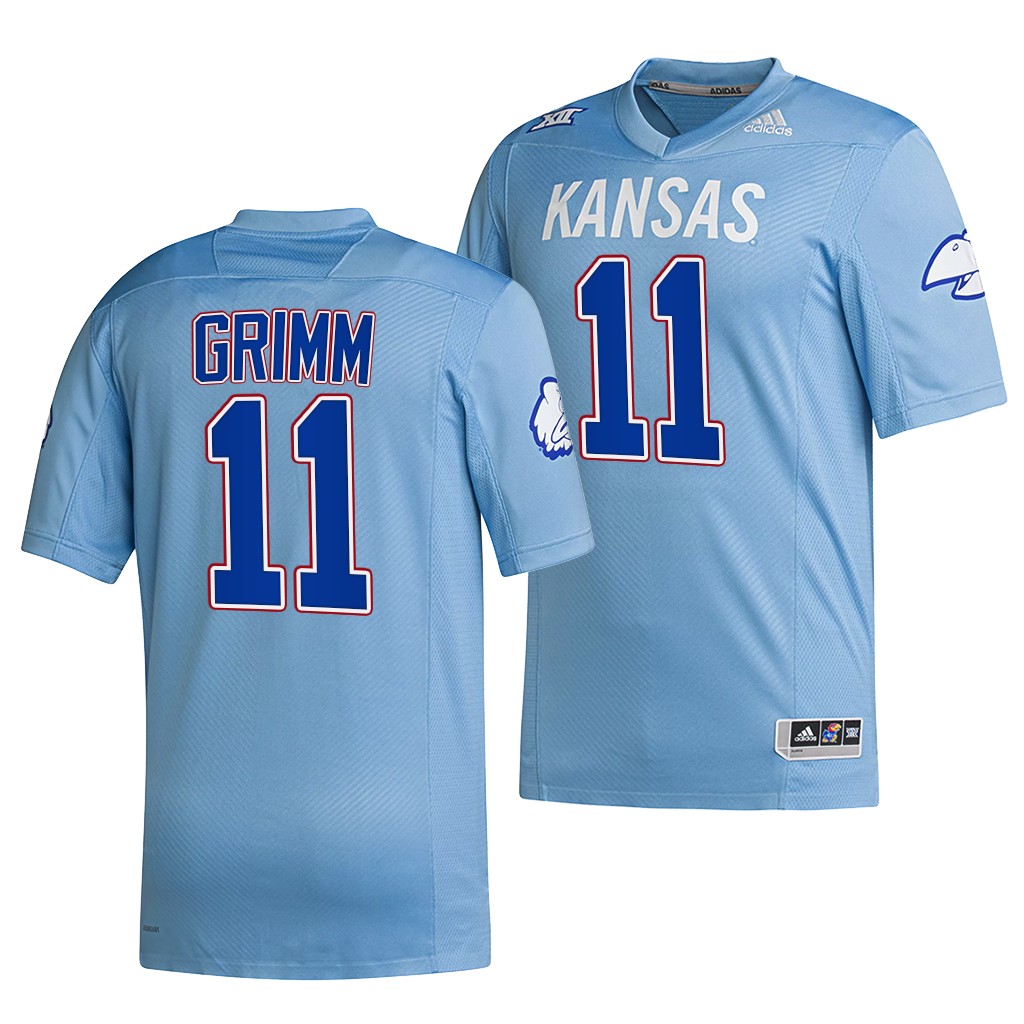 Kansas Jayhawks Luke Grimm #11 Blue Hail to Old KU Jersey Reverse Retro