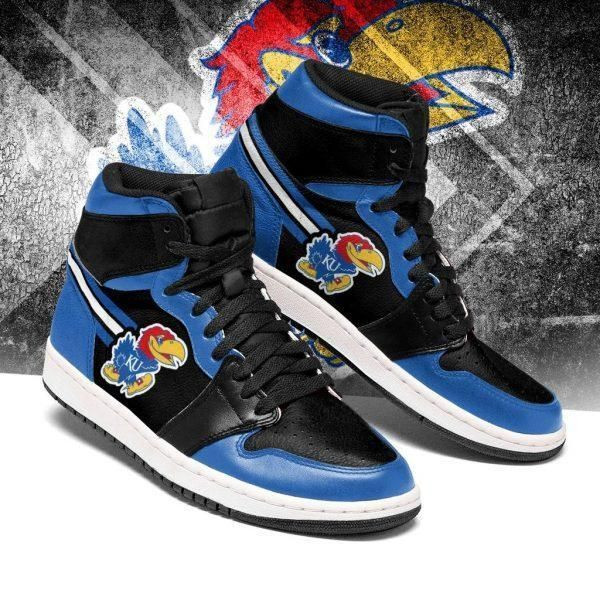 Kansas Jayhawks NCAA Sneakers Shoes Sport White Soles Black Shoes Leather High Top Air Jordan Sneaker, Air Jordan Hightop