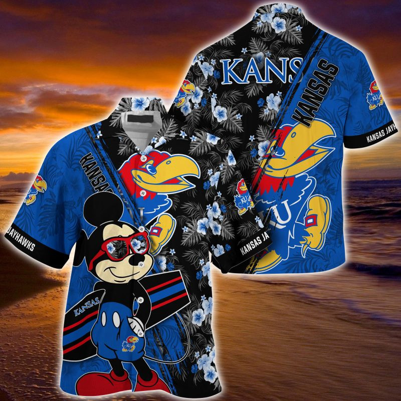Kansas Jayhawks NCAA Summer Hawaiian Shirt Mickey And Floral Pattern