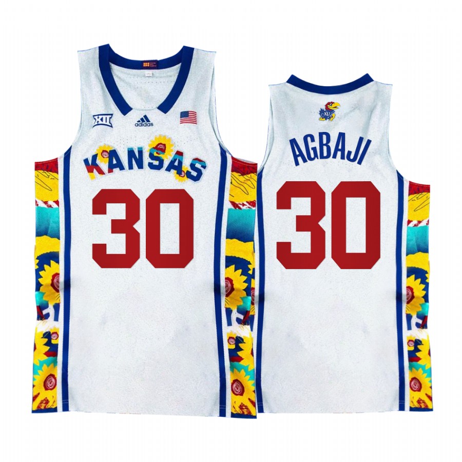 Kansas Jayhawks Ochai Agbaji Jersey 2022 Sunflower Showdown White Uniform