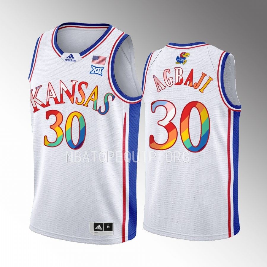 Kansas Jayhawks Ochai Agbaji Jersey 2023 Pride White Uniform
