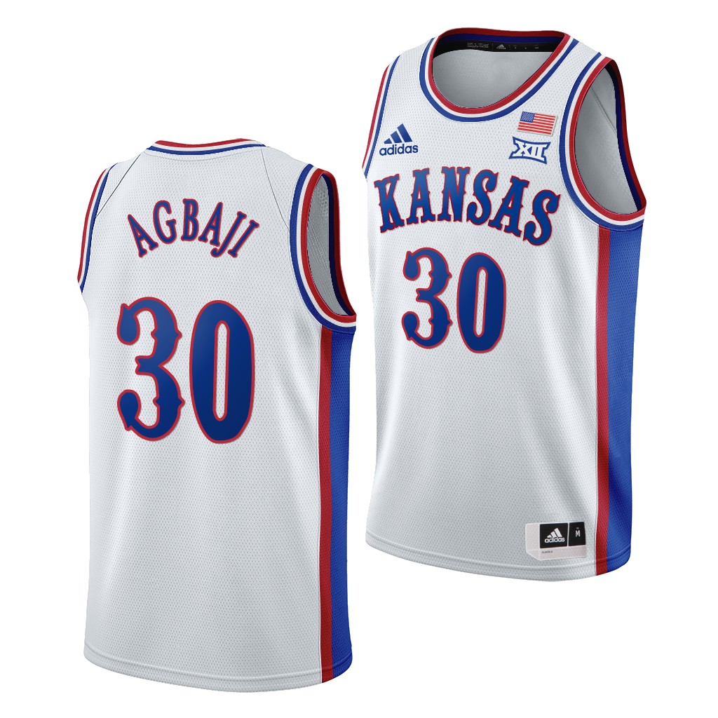 Kansas Jayhawks Ochai Agbaji White 1990s Throwback Men's Jersey