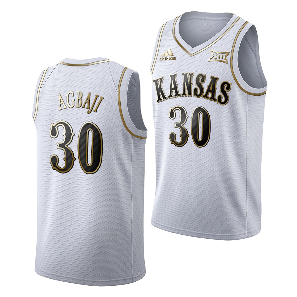 Kansas Jayhawks Ochai Agbaji White Golden Edition Limited Jersey NCAA