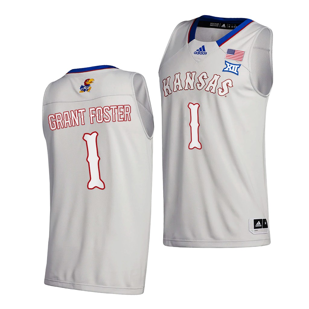Kansas Jayhawks Tyon Grant-Foster Gray 2020-21 College Men New Season Jersey