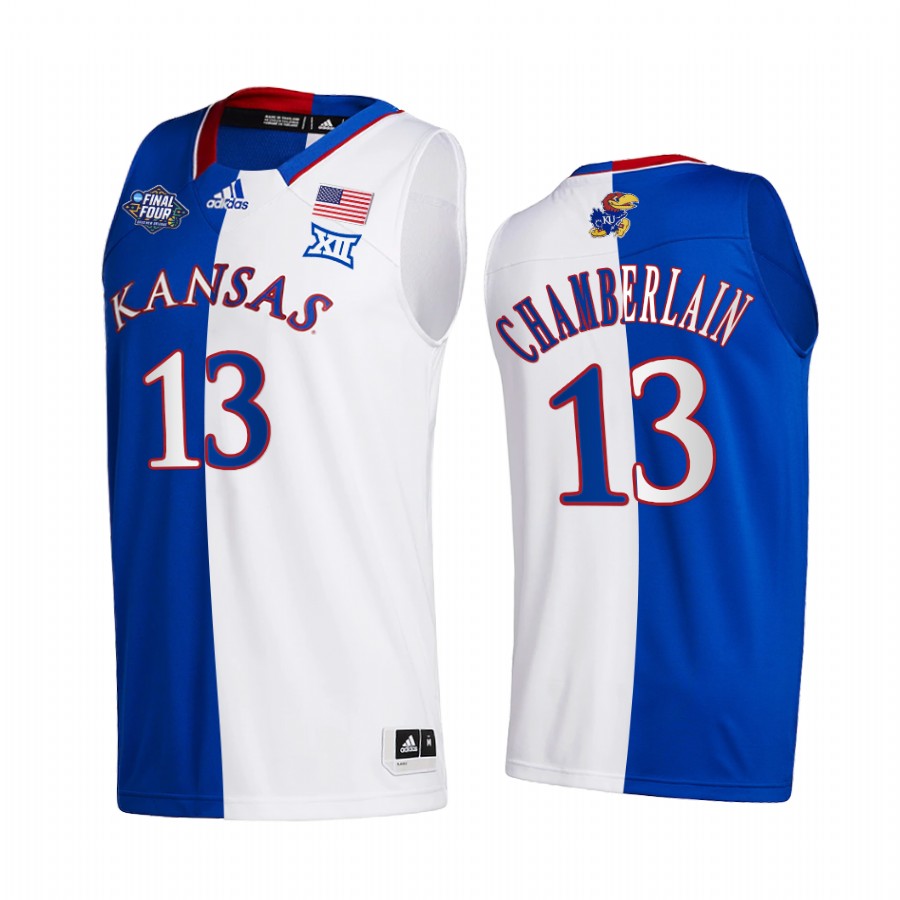 Kansas Jayhawks Wilt Chamberlain Jersey 2022 NCAA National Champions Royal White Split Edition Uniform