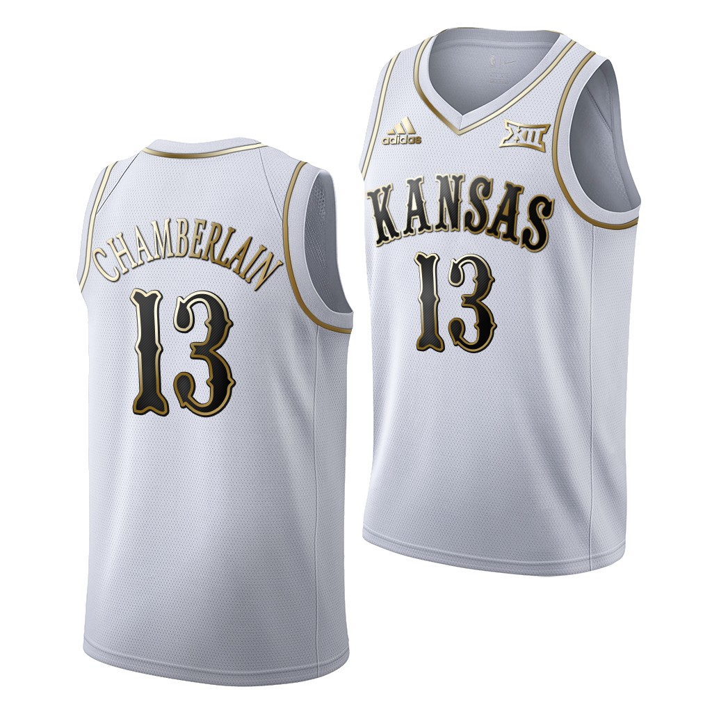 Kansas Jayhawks Wilt Chamberlain White Golden Limited Retired Player Jersey NCAA