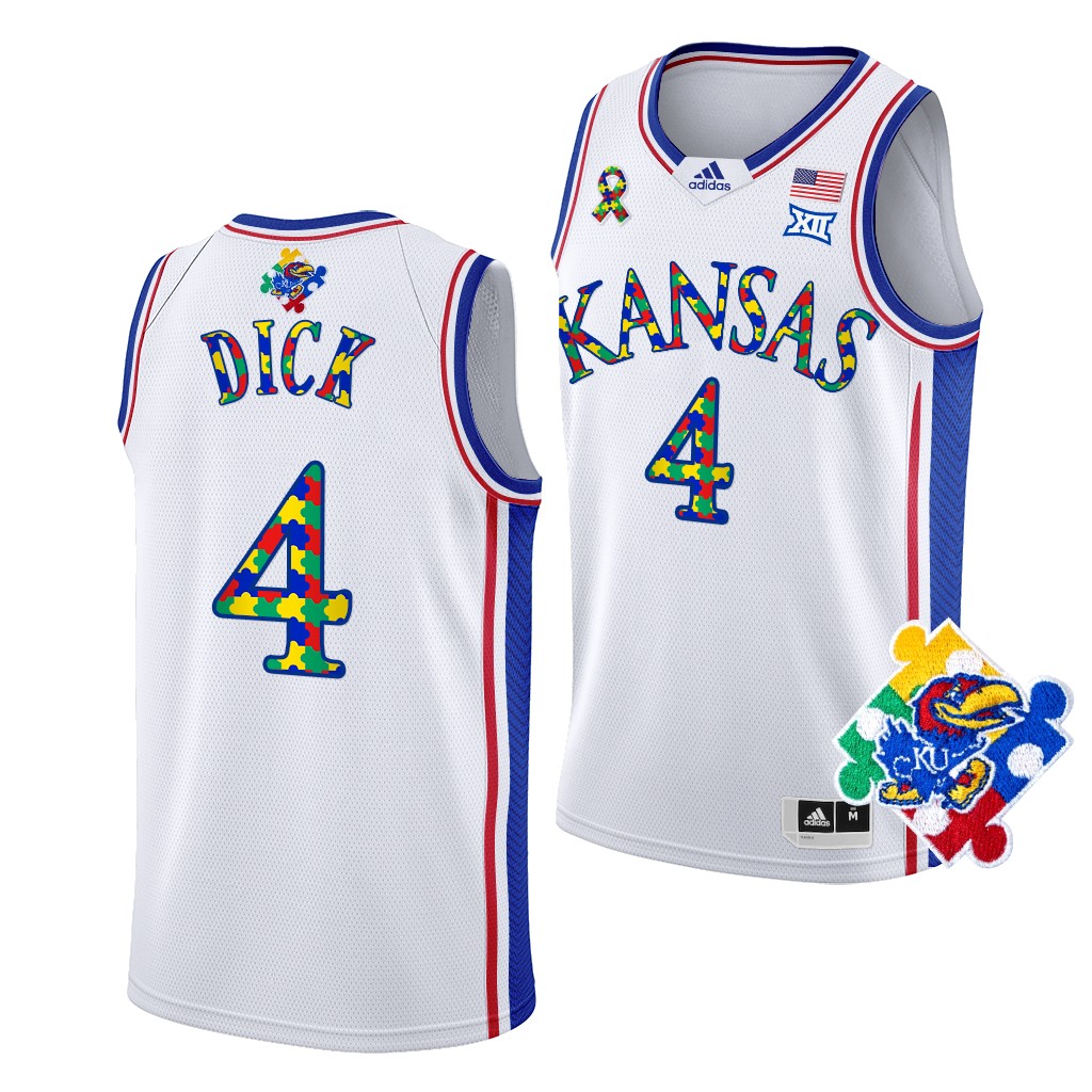 Kansas Jayhawks World Autism Awareness Day Gradey Dick 4 White Special Jersey Men