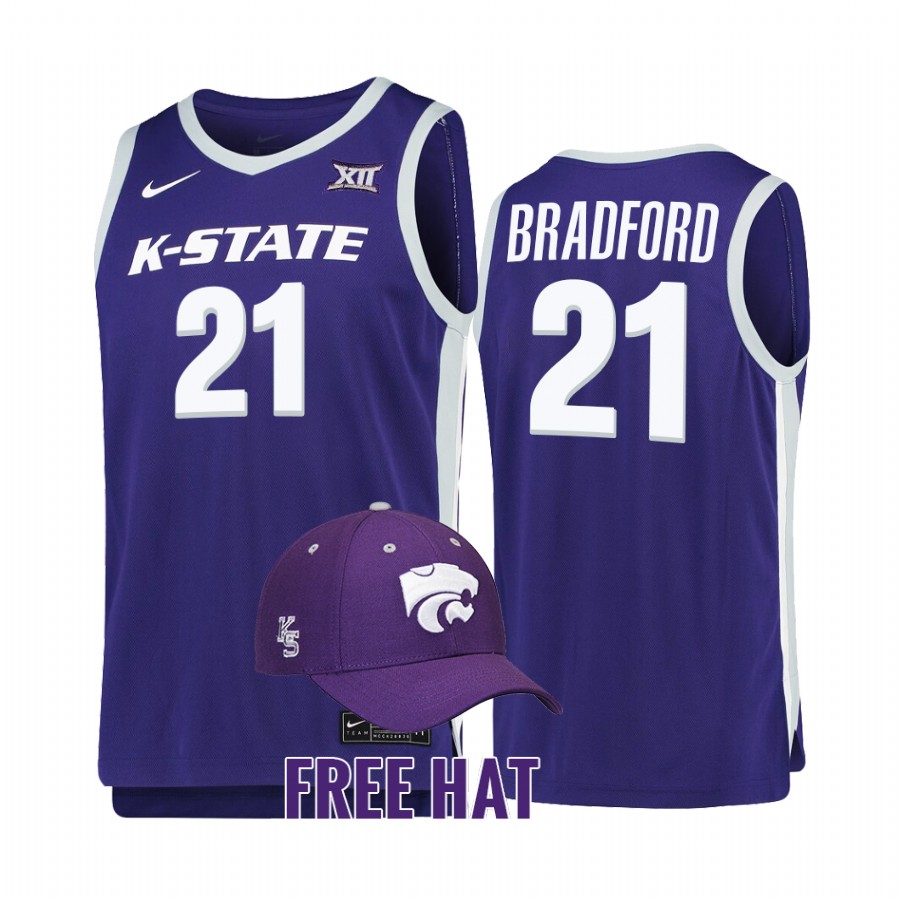Kansas State Wildcats Davion Bradford Jersey 2022 College Purple Free Hat Uniform