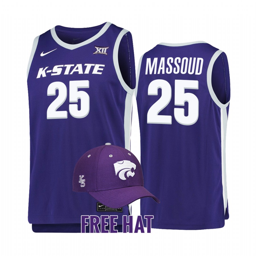Kansas State Wildcats Ismael Massoud Jersey 2022 College Purple Free Hat Uniform