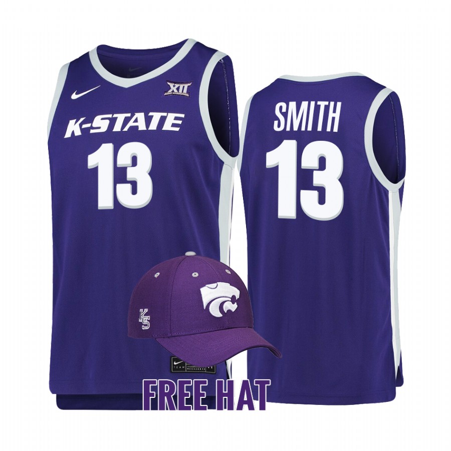 Kansas State Wildcats Mark Smith Jersey 2022 College Purple Free Hat Uniform