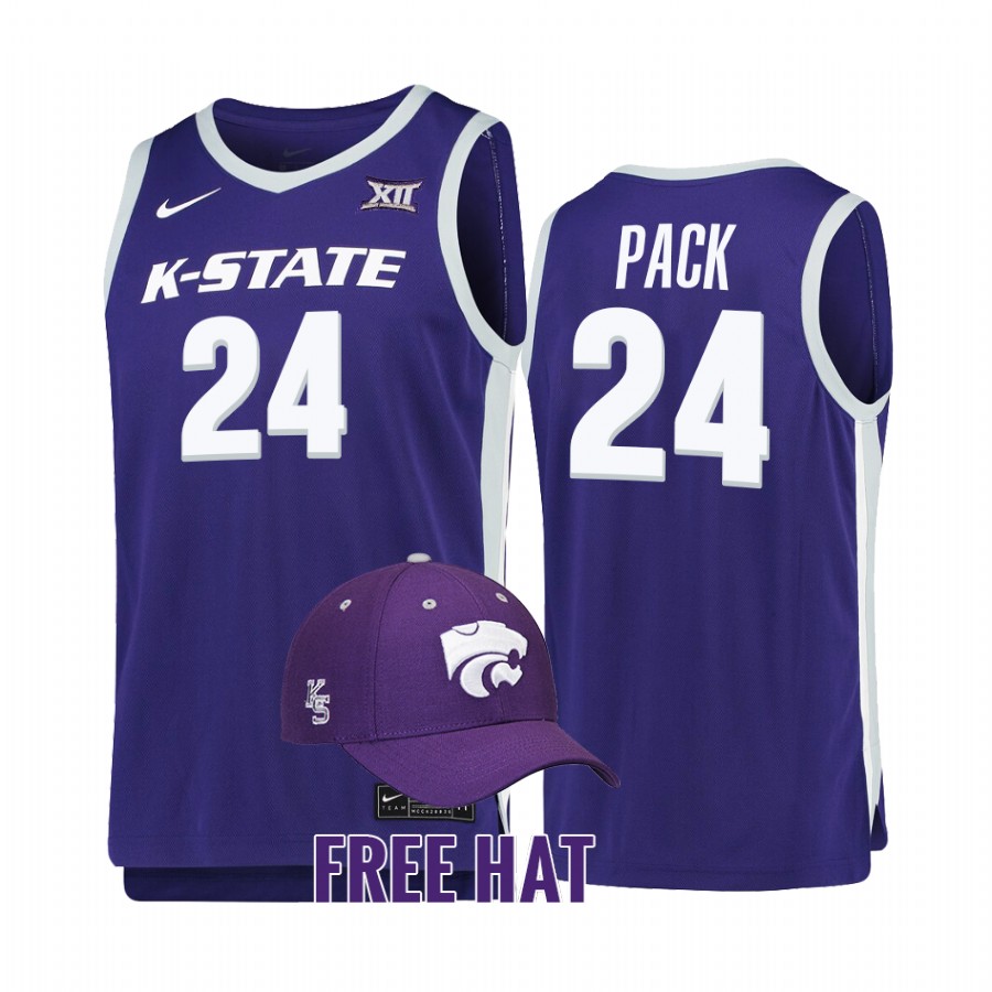 Kansas State Wildcats Nijel Pack Jersey 2022 College Purple Free Hat Uniform