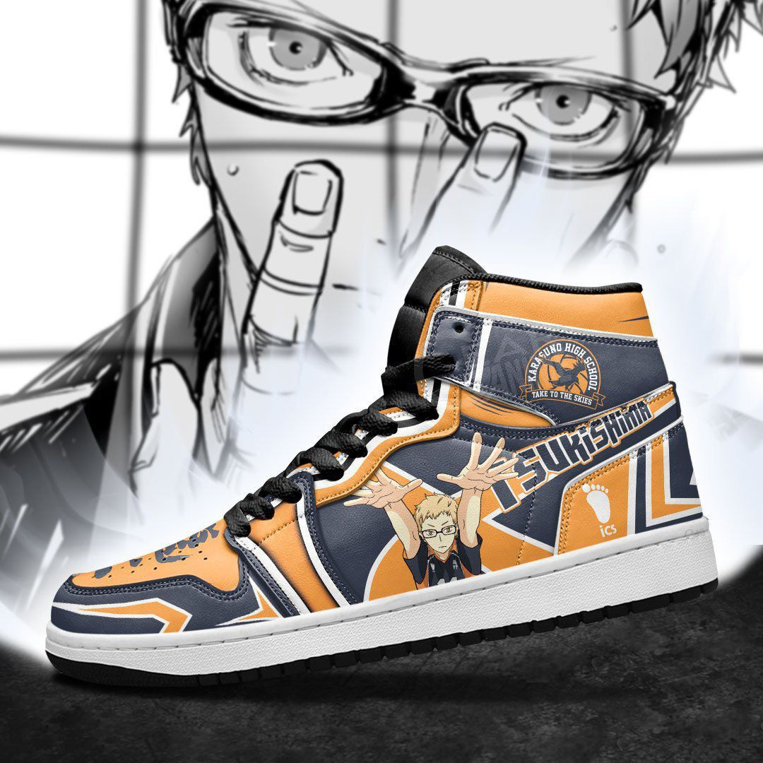 Karasuno Tsukishima Kei Haikyuu Anime 1 High Top Air Jordan Sneaker, Air Jordan Hightop