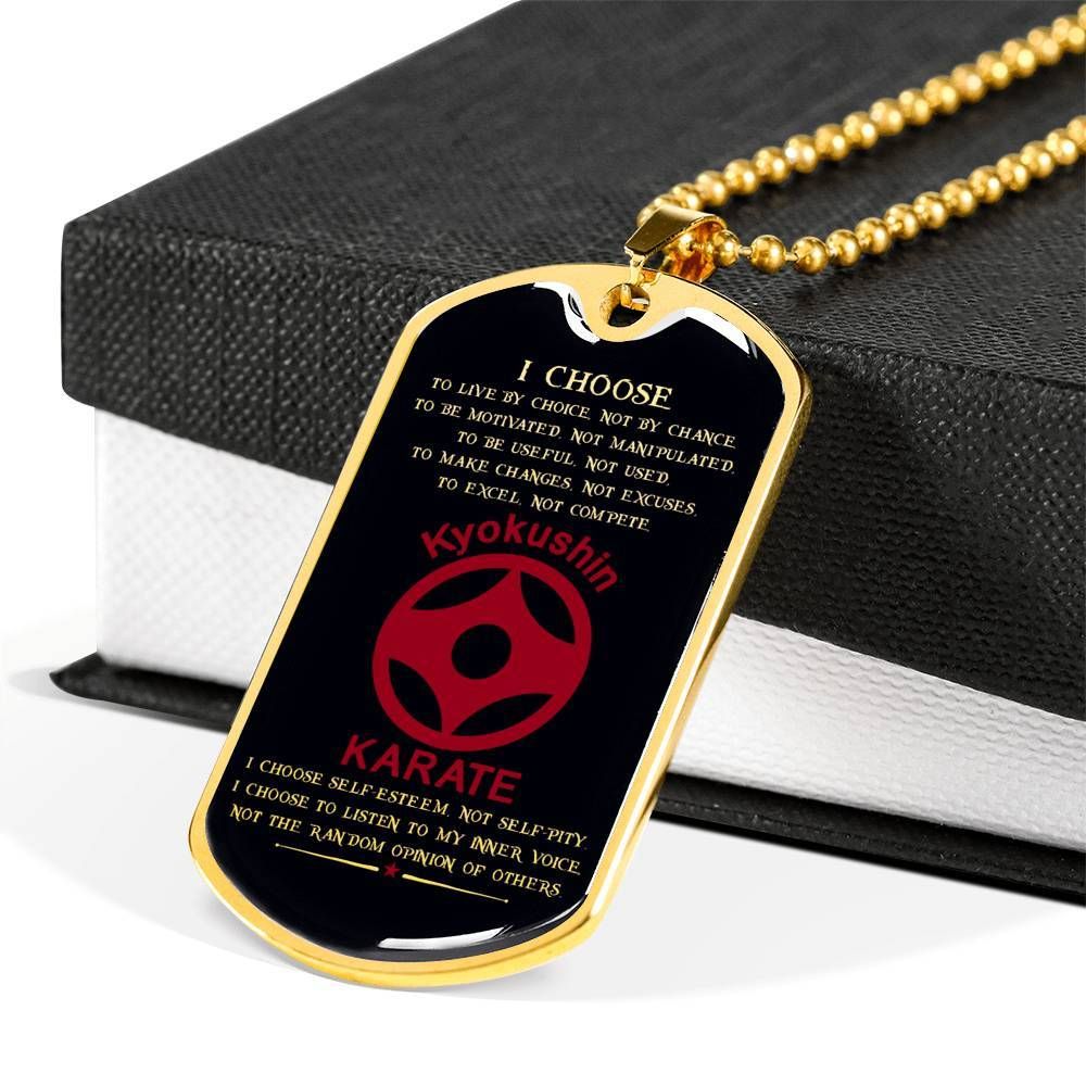 Karate – I Choose – English – Kyokushin Karate – Black – Military Ball Chain