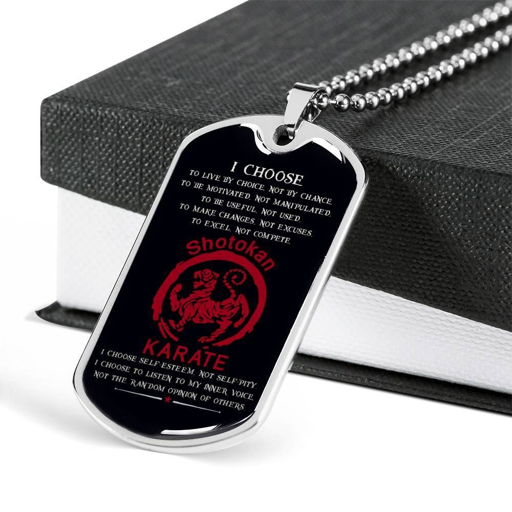 Karate – I Choose – English – Shotokan Karate – Black – Military Ball Chain