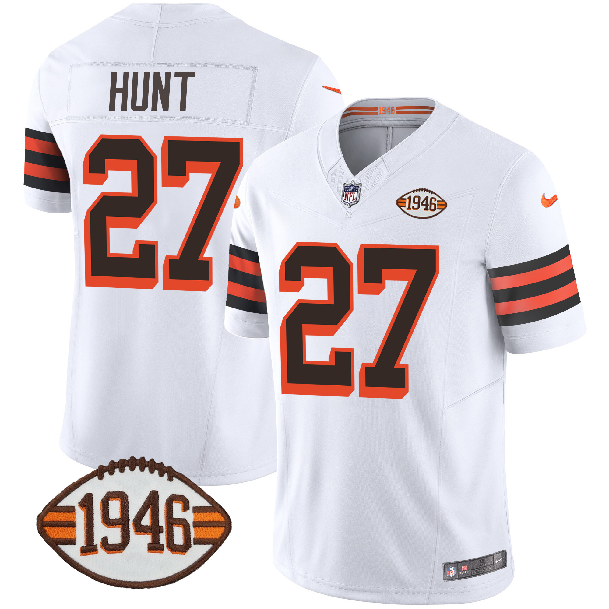 Kareem Hunt Men's Cleveland Browns 1946 75th Anniversary Patch 1946 White Jersey - All Stitched