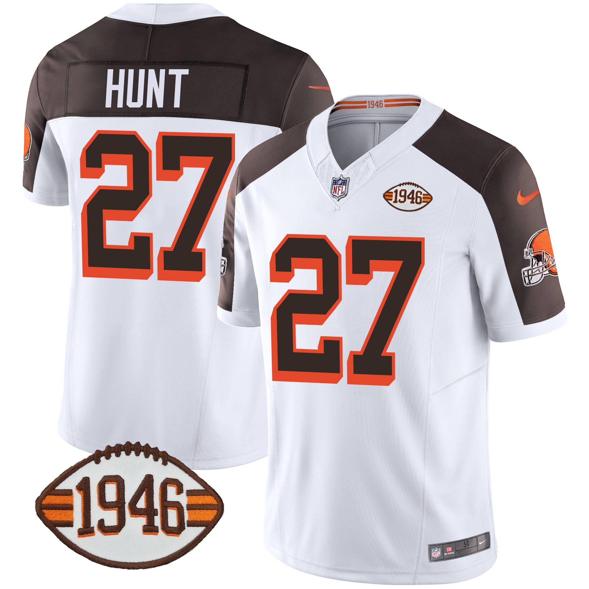 Kareem Hunt Men's Cleveland Browns 1946 75th Anniversary Patch Inverted Jersey - All Stitched