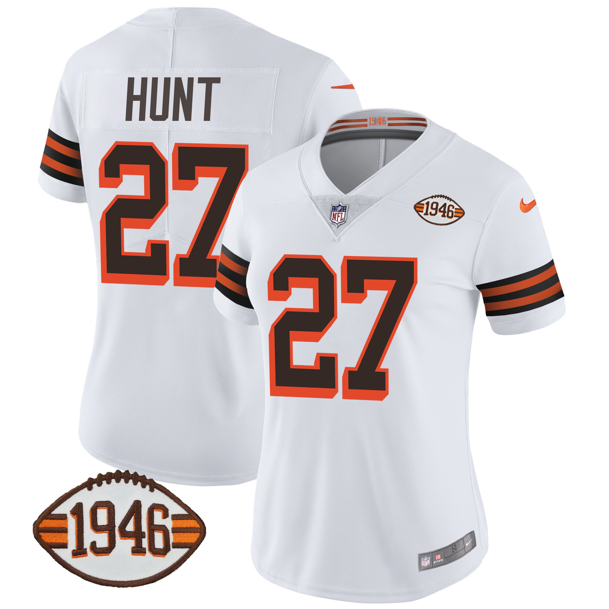 Kareem Hunt Women's Cleveland Browns 1946 75th Anniversary Patch 1946 White Jersey - All Stitched