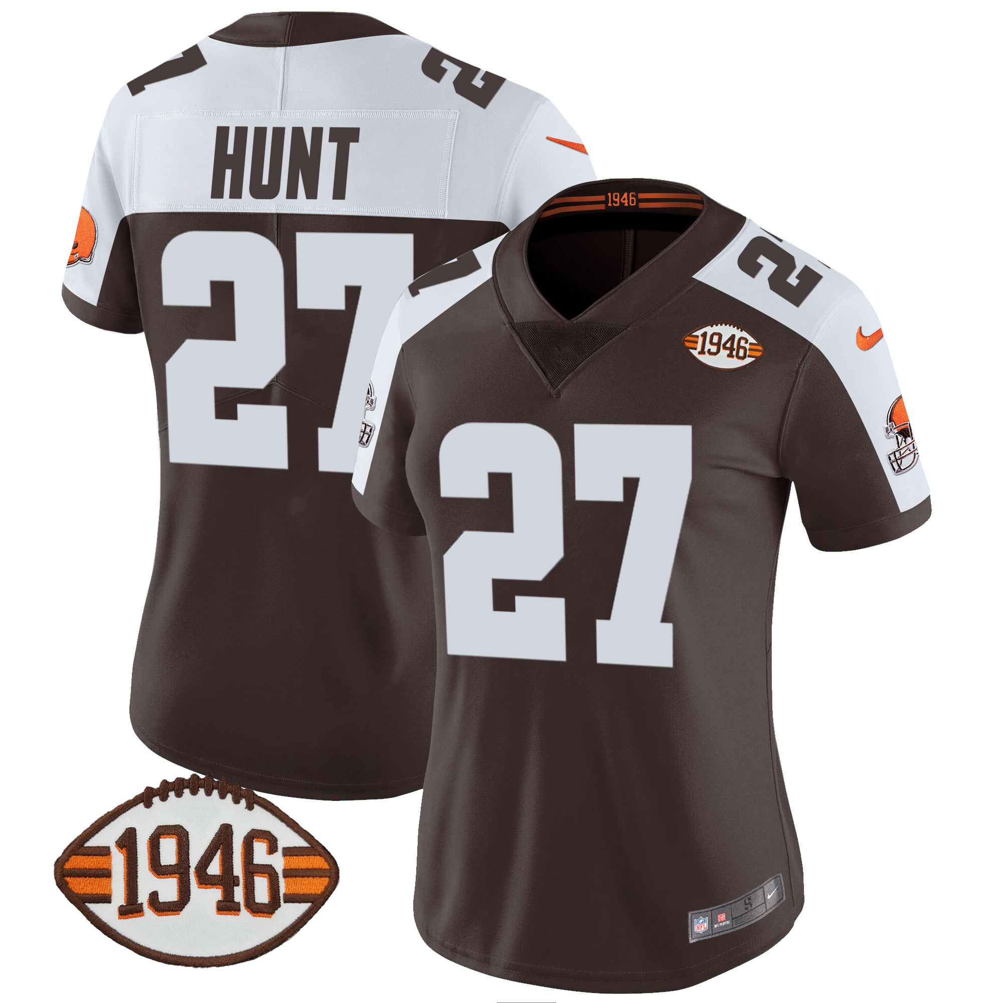 Kareem Hunt Women's Cleveland Browns 1946 75th Anniversary Patch Alternate Jersey - All Stitched