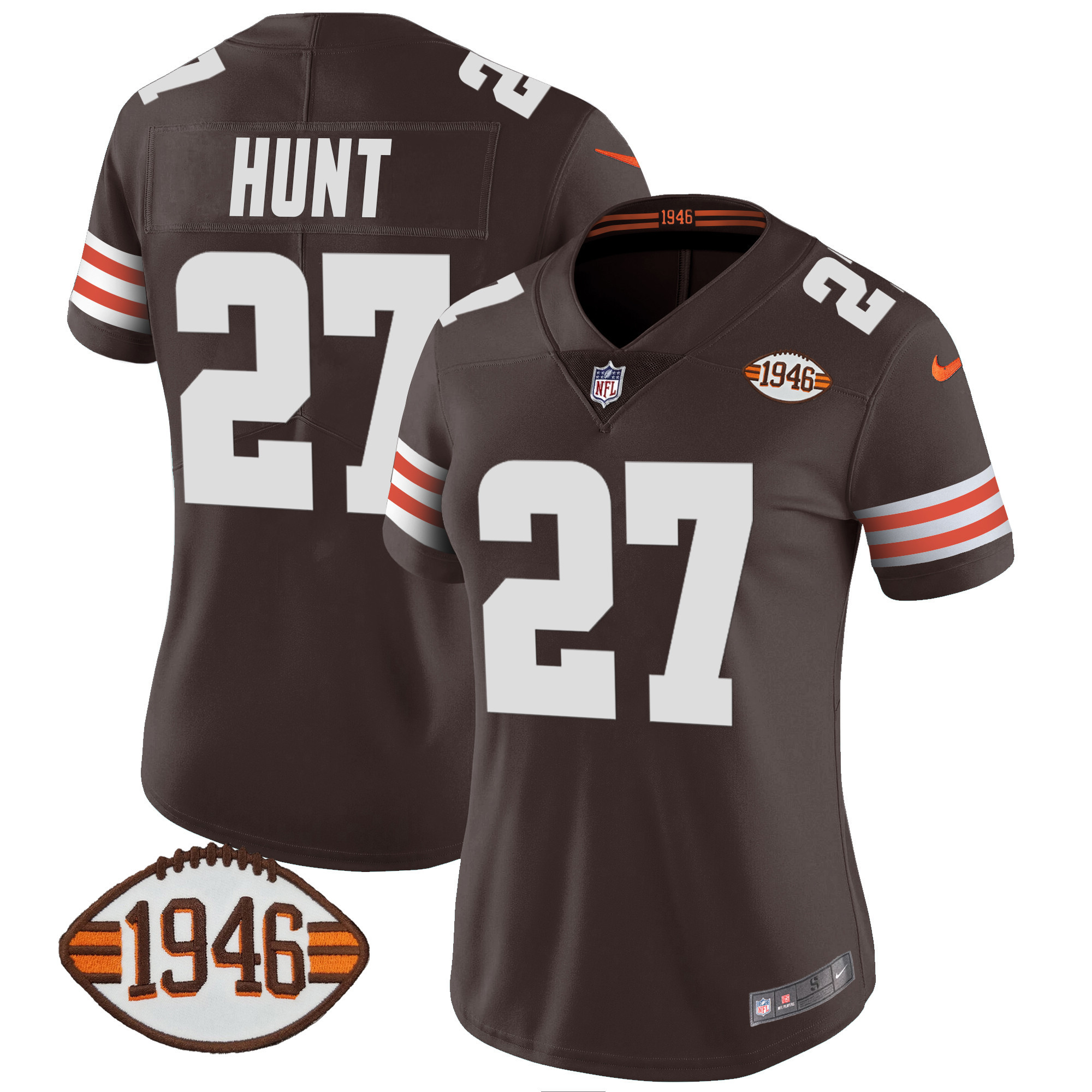 Kareem Hunt Women's Cleveland Browns 1946 75th Anniversary Patch Jersey - All Stitched