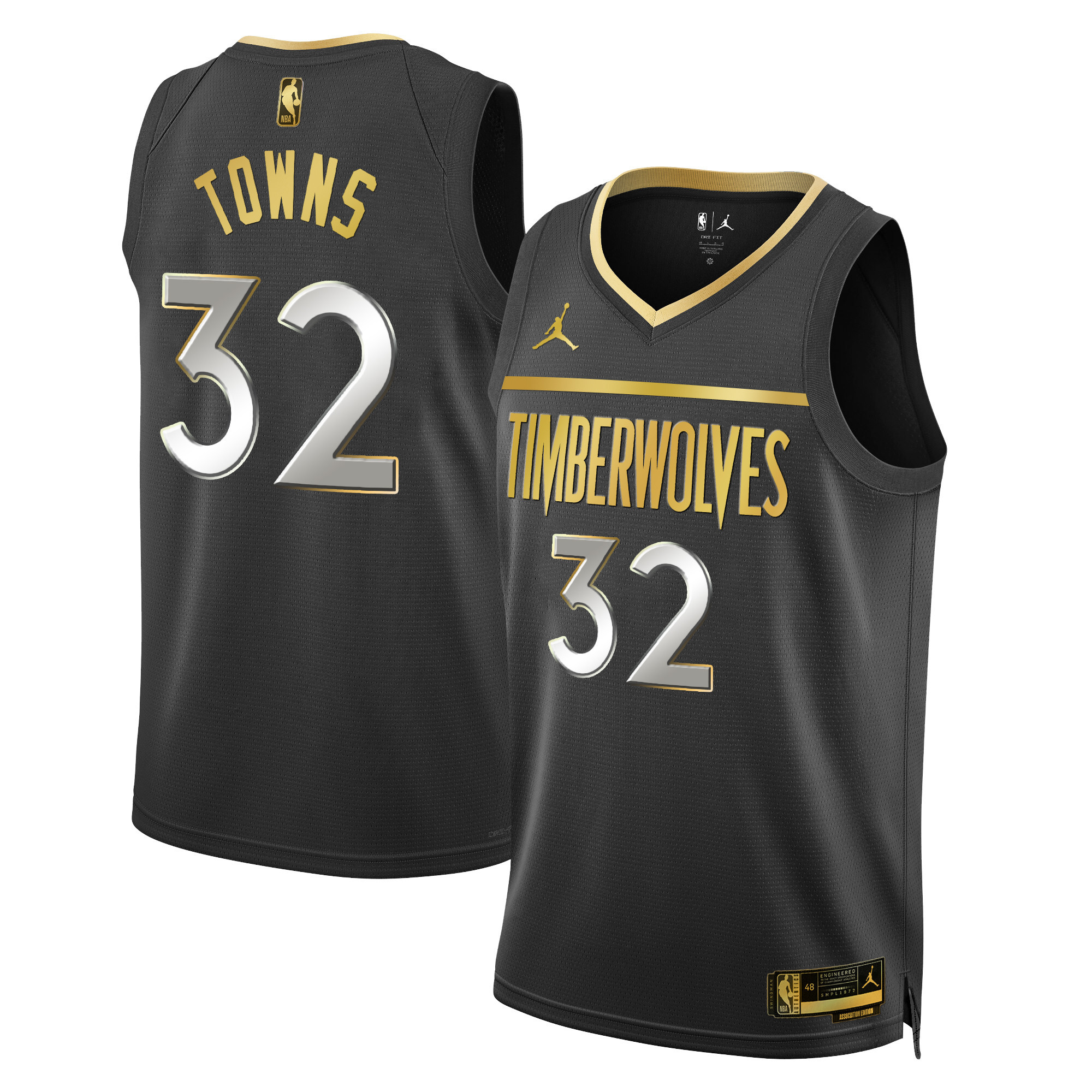 Karl-Anthony Towns Men's Minnesota Timberwolves Swingman Black Gold Jersey - All Stitched