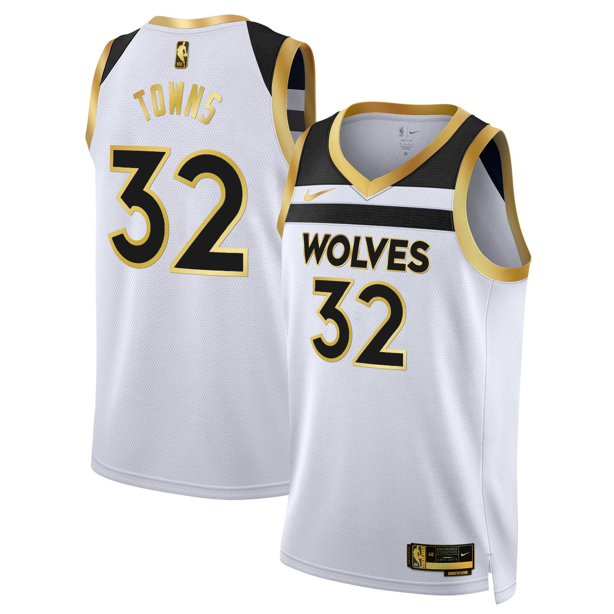 Karl-Anthony Towns Men's Minnesota Timberwolves Swingman V3 White Gold Jersey - All Stitched