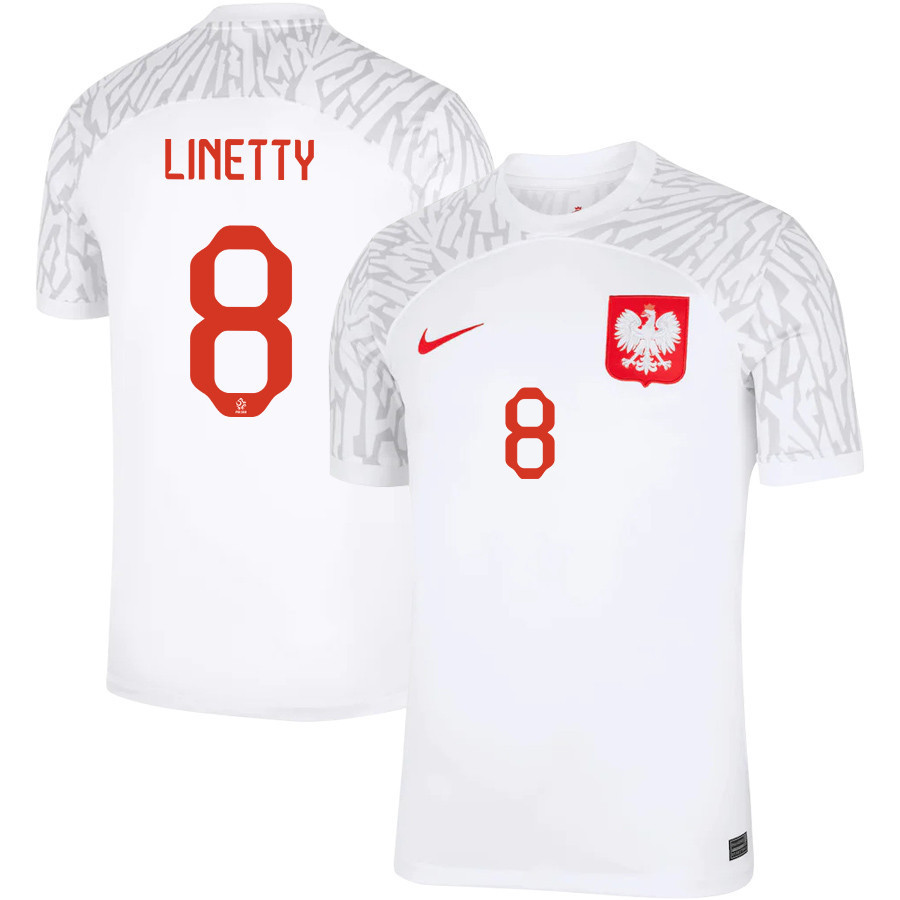 Karol Linetty 8 Poland National Team Qatar World Cup 2022-23 Home Soccer Jersey,