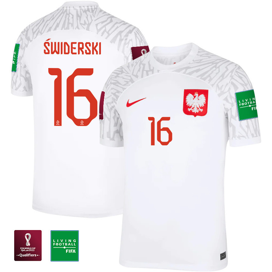 Karol Swiderski 16 – Poland National Team FIFA World Cup Qatar 2022 Patch Home Soccer Jersey, Men