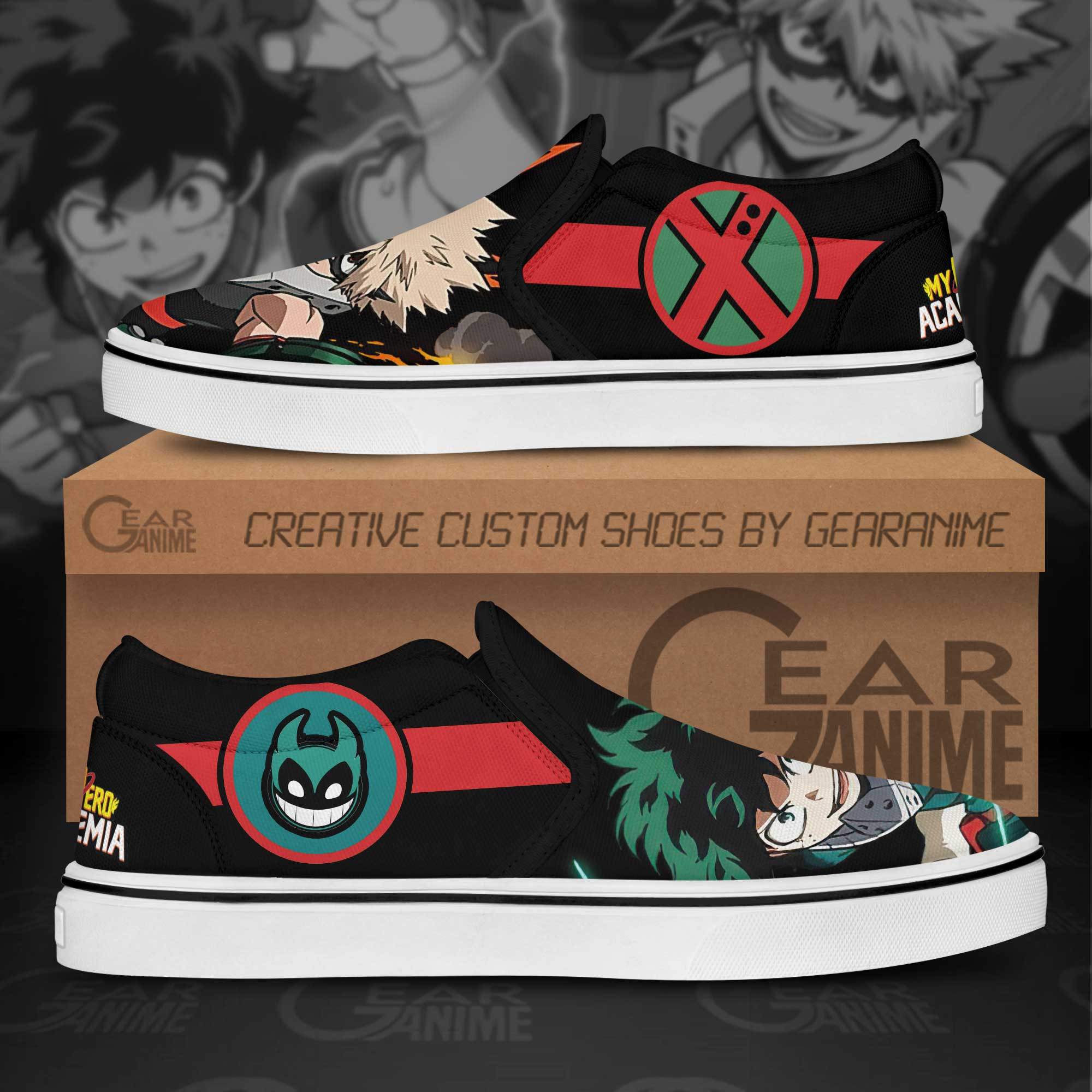 Katsuki Bakugo Izuku Midoriya Slip-On Shoes Canvas MHA Custom Anime Shoes