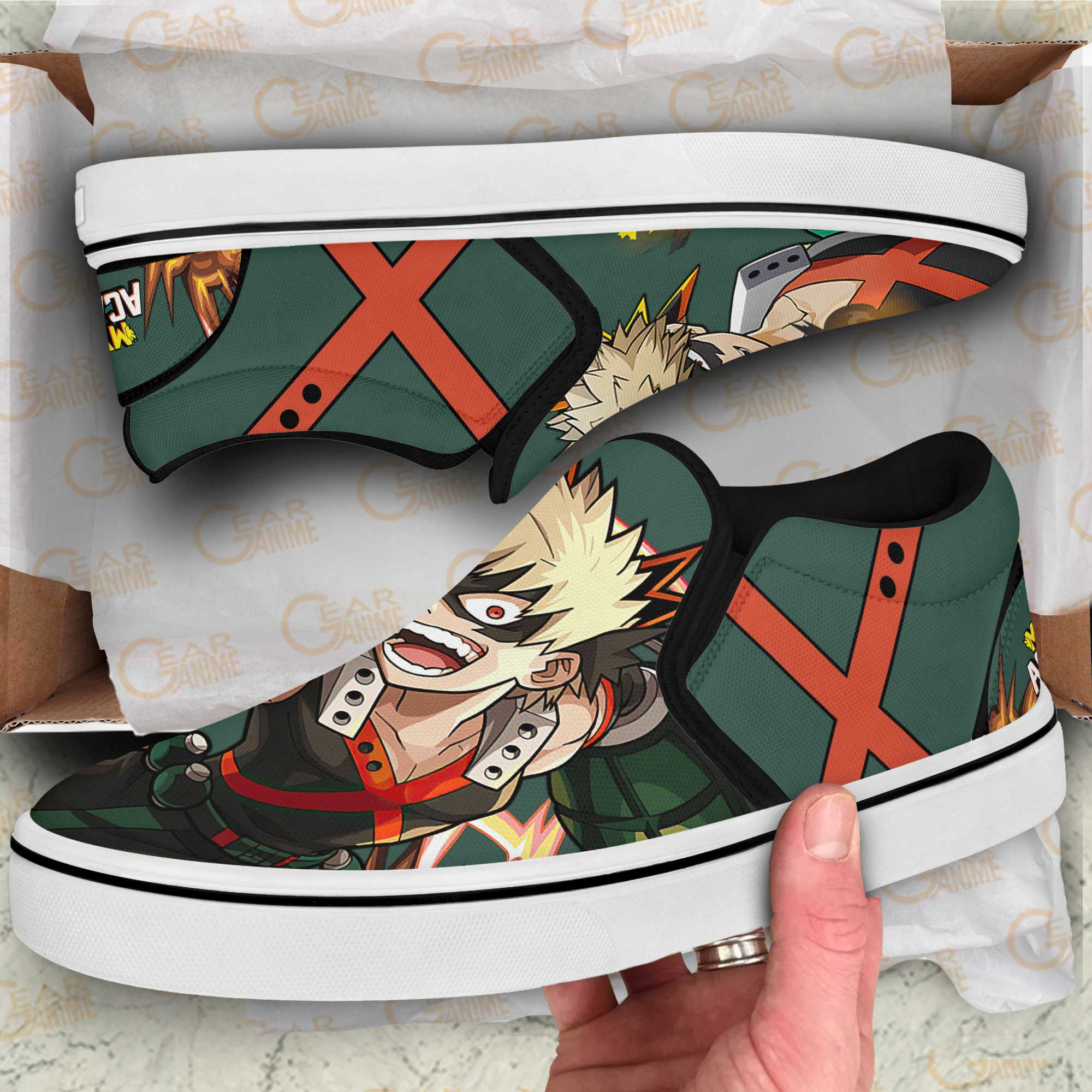 Katsuki Bakugo Slip-On Shoes Canvas Custom Anime My Hero Academia Shoes