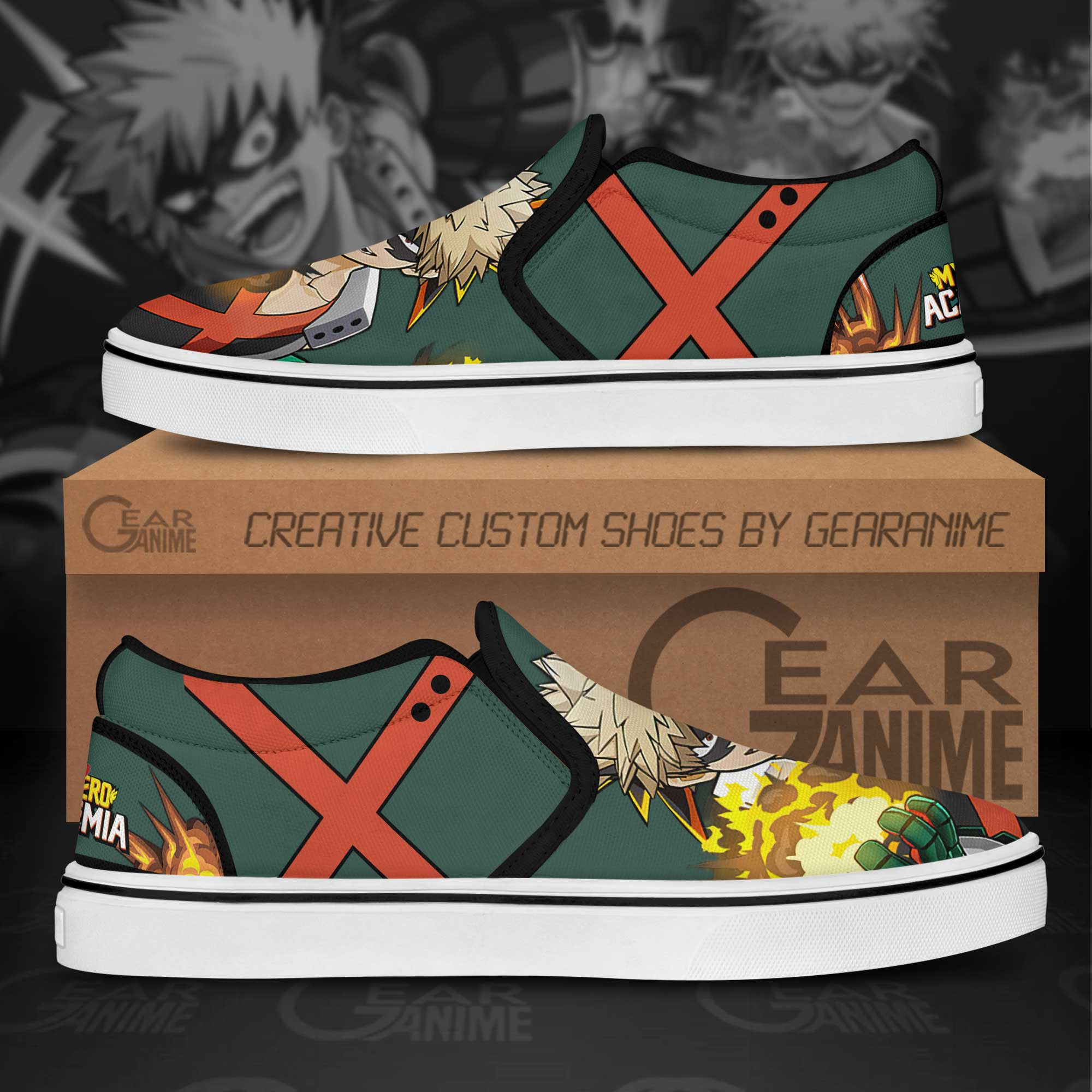 Katsuki Bakugo Slip-On Shoes Canvas Custom Anime My Hero Academia Shoes