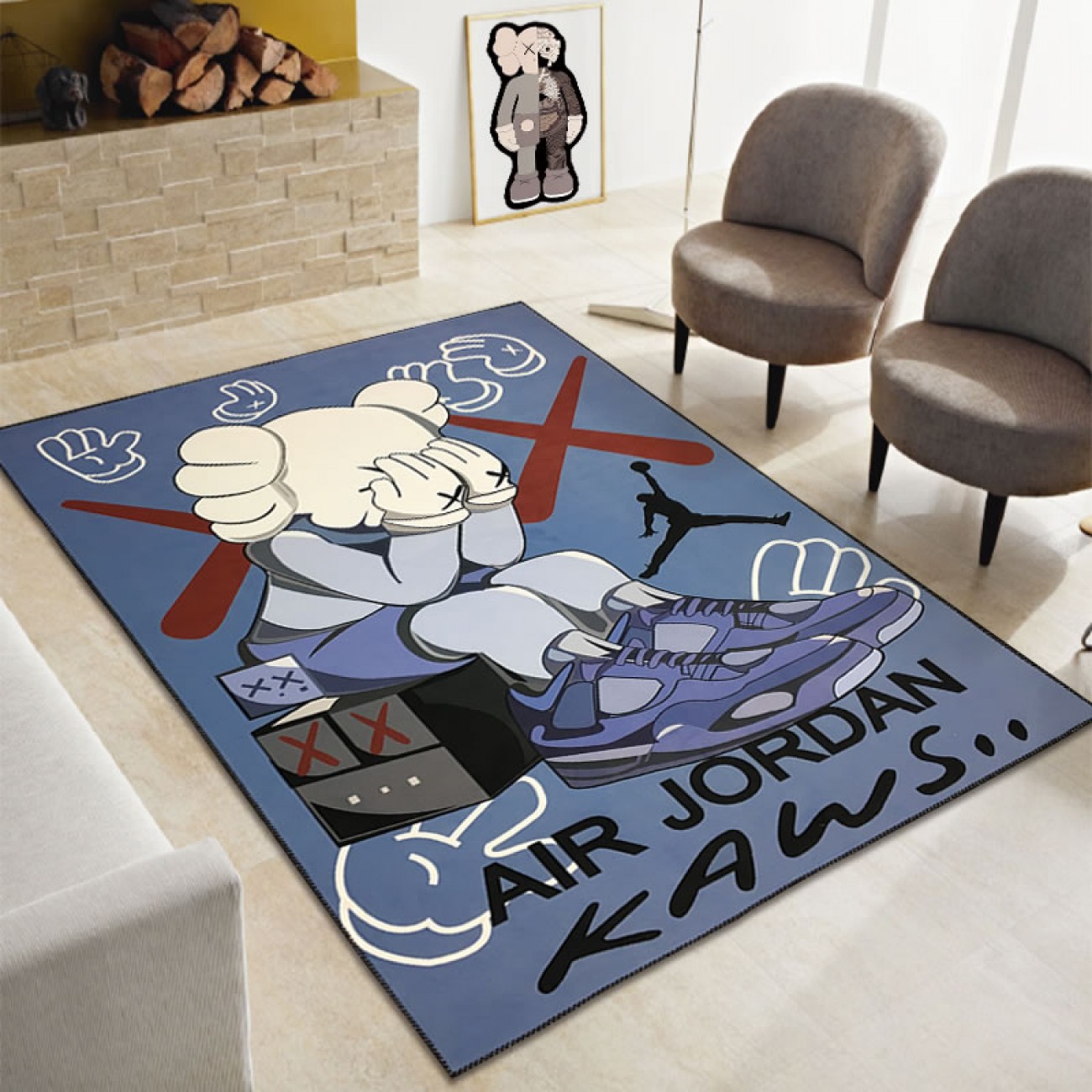 Kaws Off-white Supreme Air Jordan Living Room Rectangle Rug