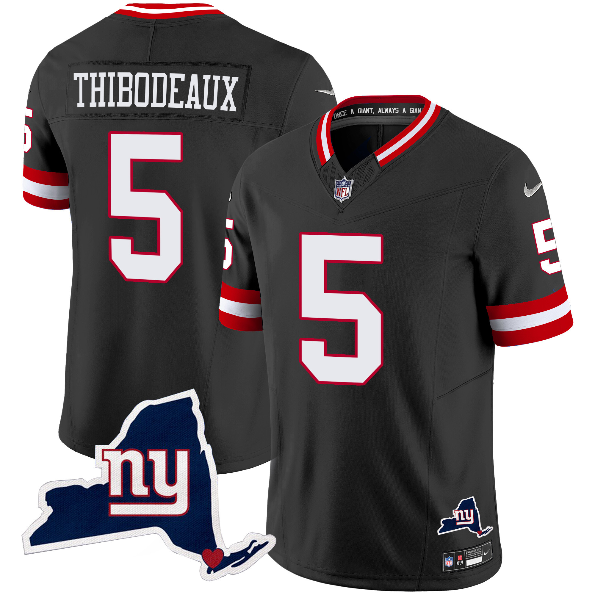 Kayvon Thibodeaux Men's New York Giants New York State Map Patch Limited Black Jersey - All Stitched 