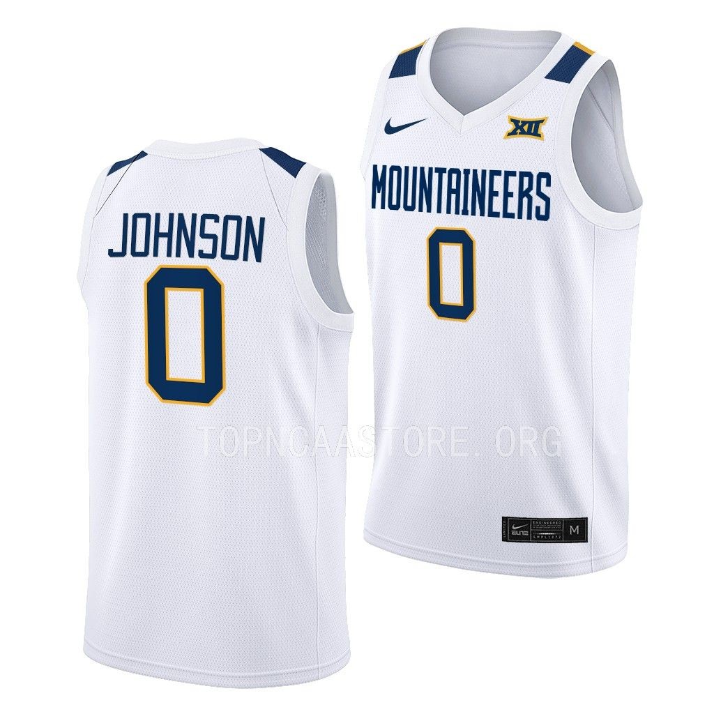 Kedrian Johnson West Virginia Mountaineers #0 White Home Jersey 2022-23
