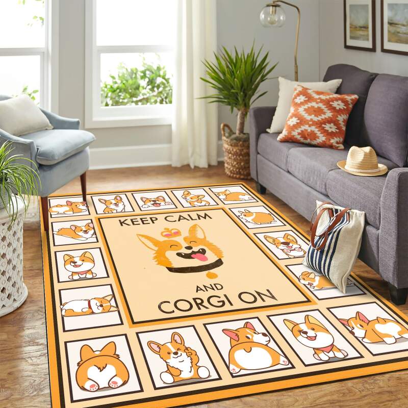 Keep Calm And Corgi On Mk Carpet Area Rectangle Rug