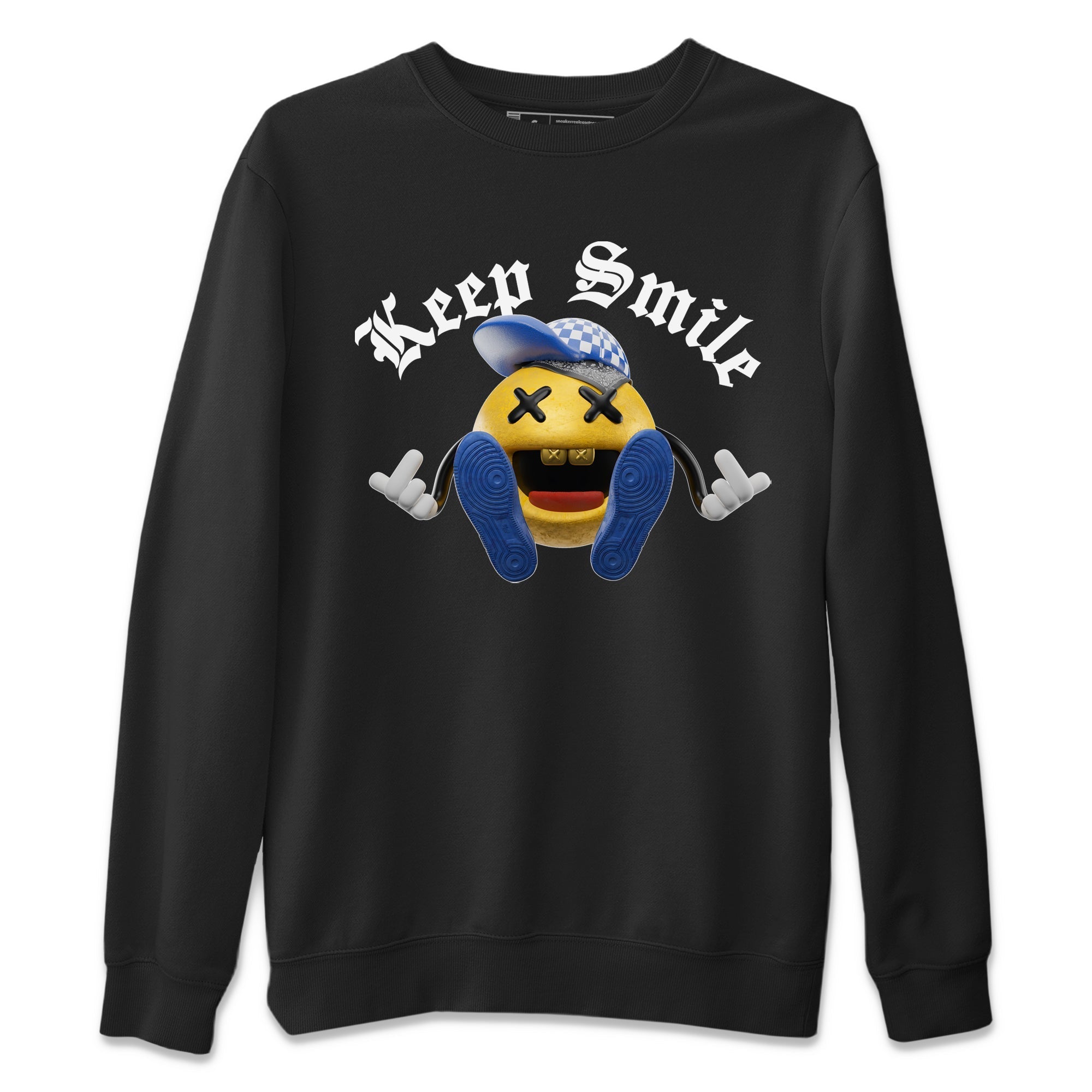 Keep Smiling Unisex Sweater – Air Jordan 1 Game Royal Varsity Maize, Sneakers Matching Sweater